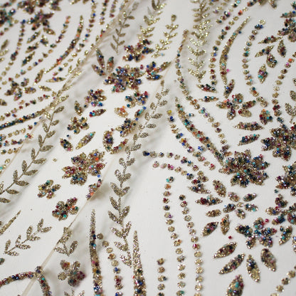 Tulle Alta Moda | Motivo Arabesco con Glitter e Coralli Multicolor