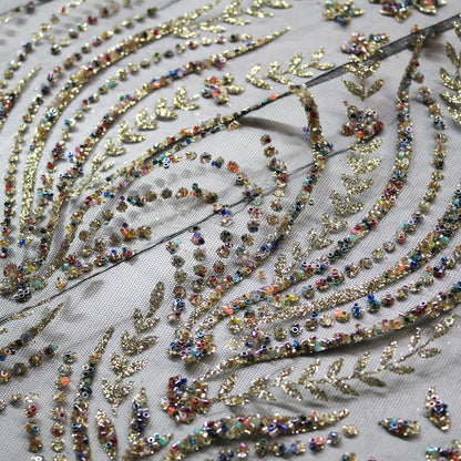 Tulle Alta Moda | Motivo Arabesco con Glitter e Coralli Multicolor