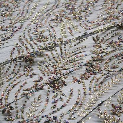 Tulle Alta Moda | Motivo Arabesco con Glitter e Coralli Multicolor