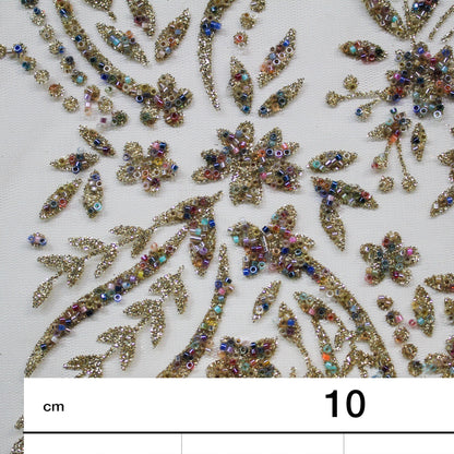 Tulle Alta Moda | Motivo Arabesco con Glitter e Coralli Multicolor