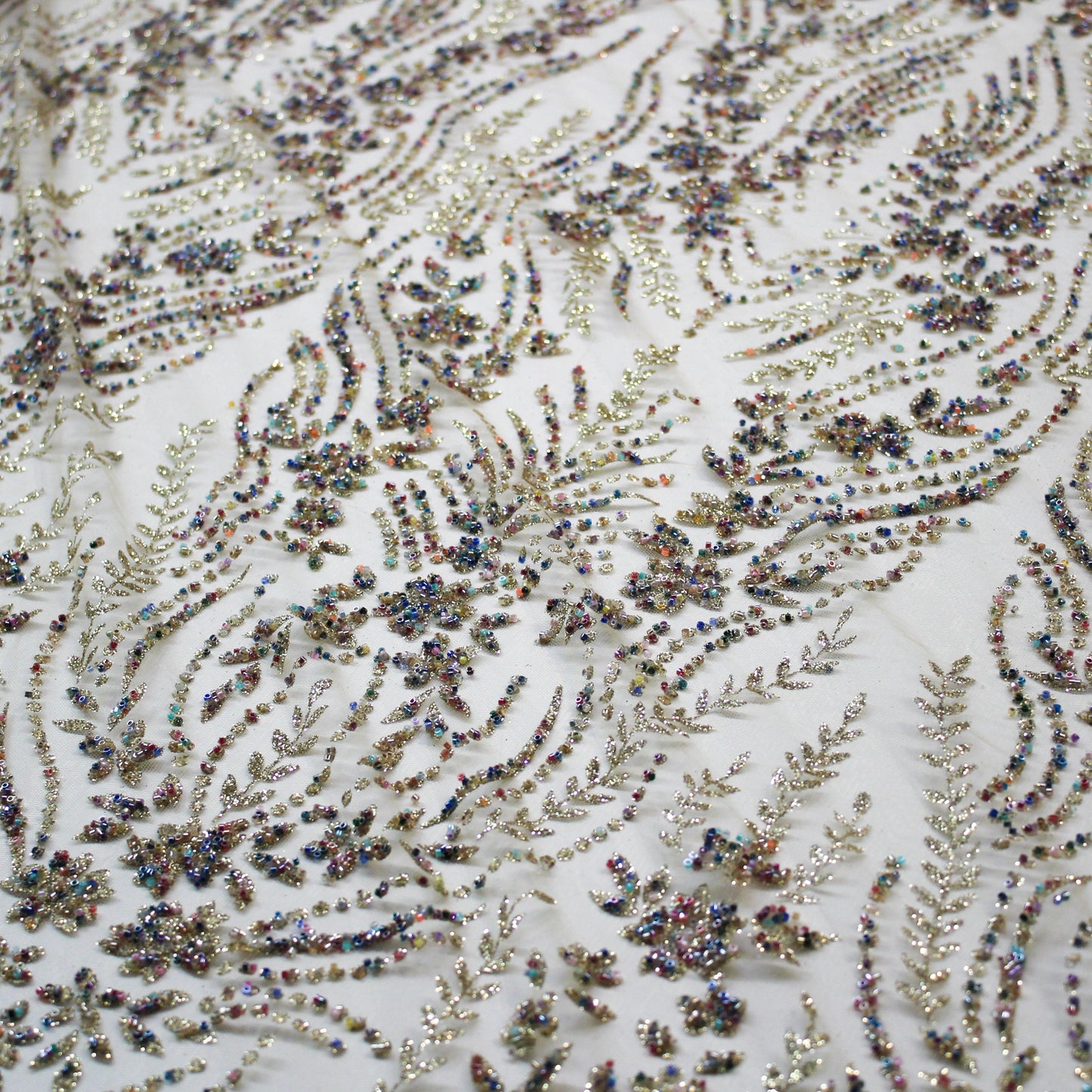 Tulle Alta Moda | Motivo Arabesco con Glitter e Coralli Multicolor