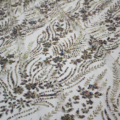 Tulle Alta Moda | Motivo Arabesco con Glitter e Coralli Multicolor