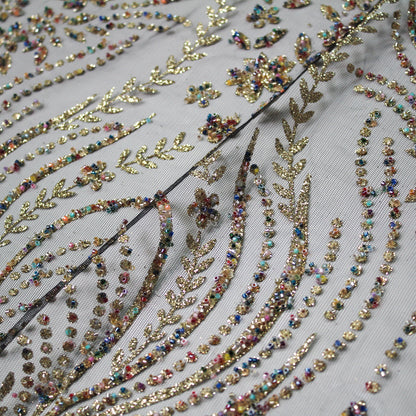 Tulle Alta Moda | Motivo Arabesco con Glitter e Coralli Multicolor