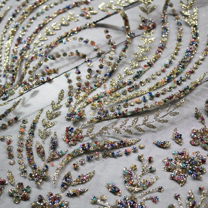 Tulle Alta Moda | Motivo Arabesco con Glitter e Coralli Multicolor