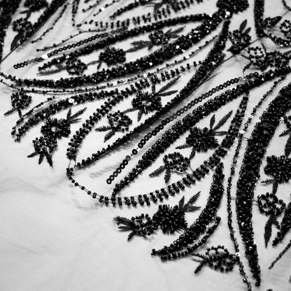 Tulle Alta Moda | Motivo Astratto Arabesco con Ricamo a Filo, Paillettes e Perline
