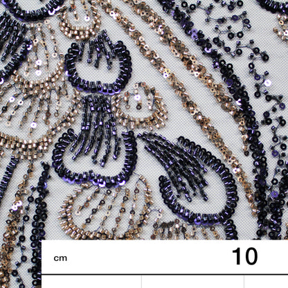 Tulle Alta Moda | Ramage Astratto con Coralli e Paillettes Blu e Oro