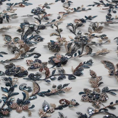 Tulle Alta Moda | Ramage di Fiori 3D a Degradé con Perline, Coralli e Paillettes