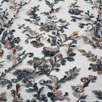 Tulle Alta Moda | Ramage di Fiori 3D a Degradé con Perline, Coralli e Paillettes