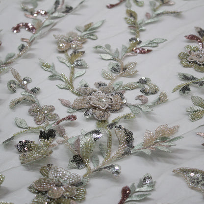 Tulle Alta Moda | Ramage di Fiori 3D a Degradé con Perline, Coralli e Paillettes