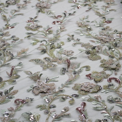 Tulle Alta Moda | Ramage di Fiori 3D a Degradé con Perline, Coralli e Paillettes