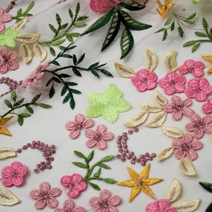 Tulle Alta Moda | Ramage di Fiori 3D a Stella e Nuvoletta Multicolor a Sviluppo Verticale