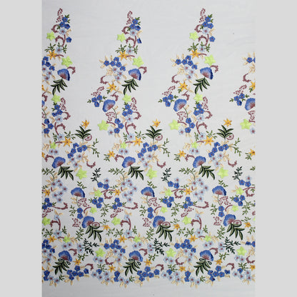 Tulle Alta Moda | Ramage di Fiori 3D a Stella e Nuvoletta Multicolor a Sviluppo Verticale