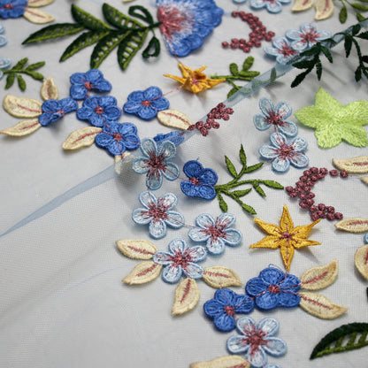 Tulle Alta Moda | Ramage di Fiori 3D a Stella e Nuvoletta Multicolor a Sviluppo Verticale