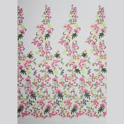 Tulle Alta Moda | Ramage di Fiori 3D a Stella e Nuvoletta Multicolor a Sviluppo Verticale