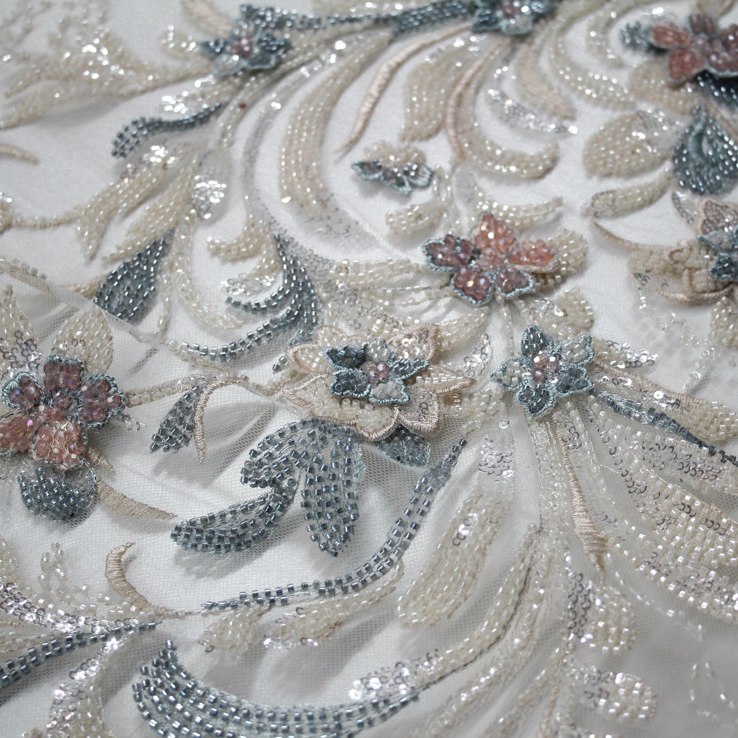 Degradé Multicolor 3D Floral Ramage Embroidered Tulle with Sequins, Beads, and Corals