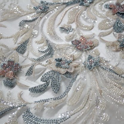 Degradé Multicolor 3D Floral Ramage Embroidered Tulle with Sequins, Beads, and Corals