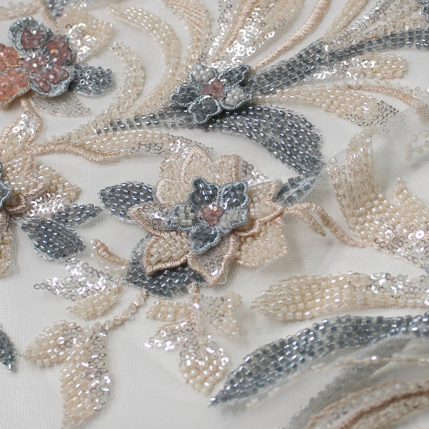 Degradé Multicolor 3D Floral Ramage Embroidered Tulle with Sequins, Beads, and Corals