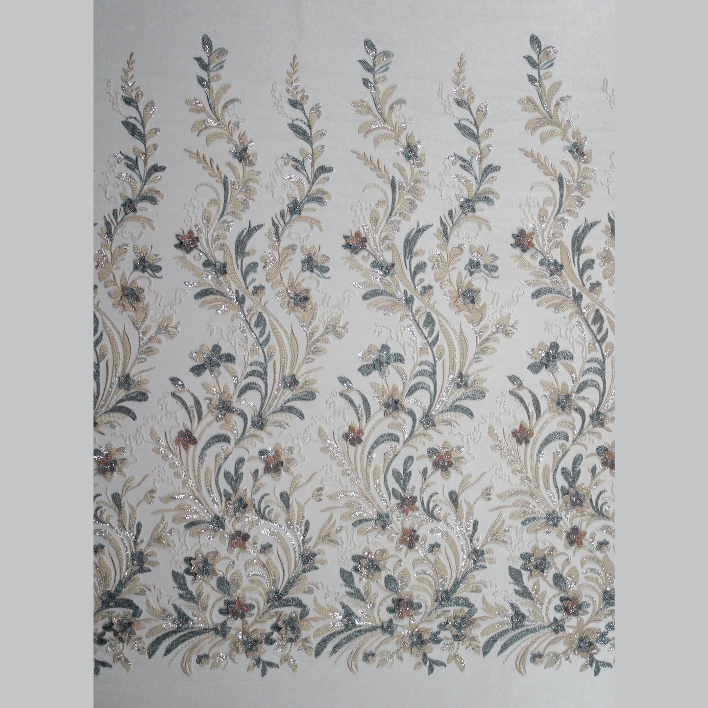 Degradé Multicolor 3D Floral Ramage Embroidered Tulle with Sequins, Beads, and Corals