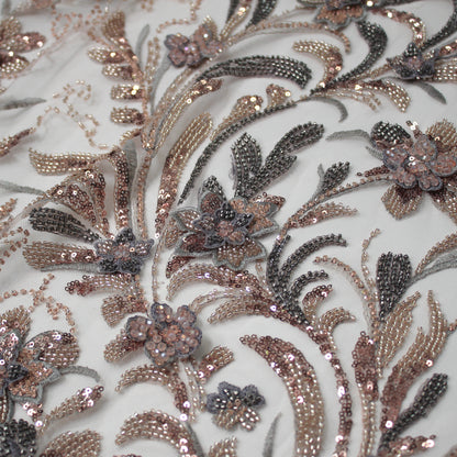 Degradé Multicolor 3D Floral Ramage Embroidered Tulle with Sequins, Beads, and Corals