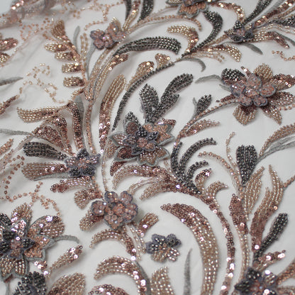 Degradé Multicolor 3D Floral Ramage Embroidered Tulle with Sequins, Beads, and Corals