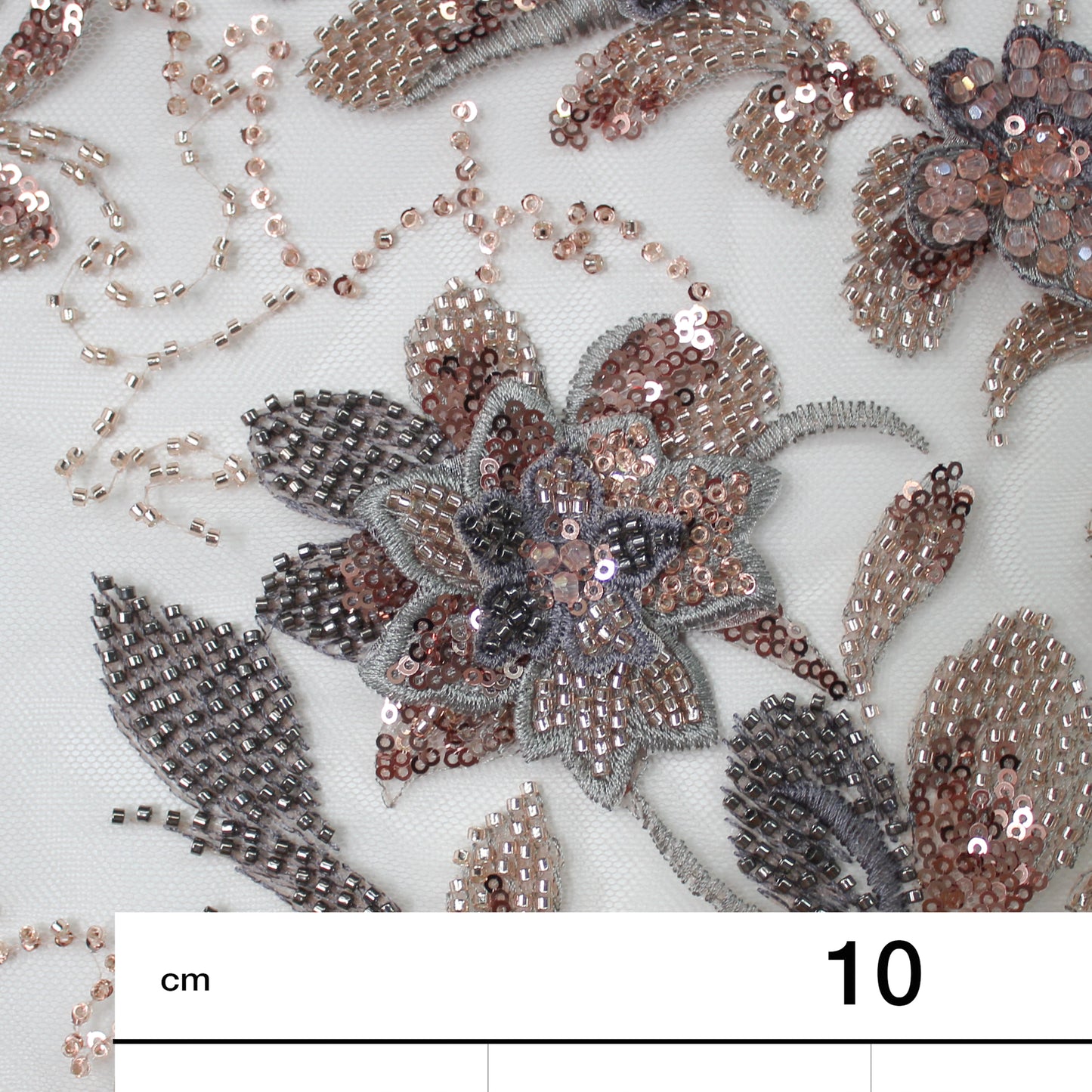Degradé Multicolor 3D Floral Ramage Embroidered Tulle with Sequins, Beads, and Corals