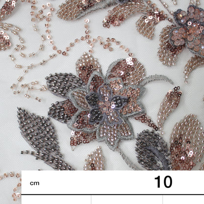 Degradé Multicolor 3D Floral Ramage Embroidered Tulle with Sequins, Beads, and Corals