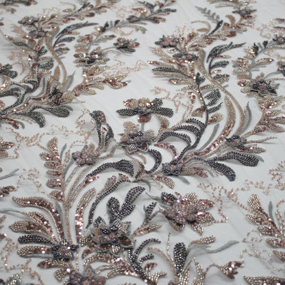 Degradé Multicolor 3D Floral Ramage Embroidered Tulle with Sequins, Beads, and Corals