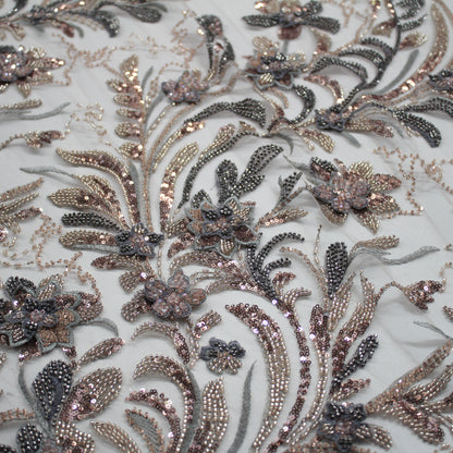 Degradé Multicolor 3D Floral Ramage Embroidered Tulle with Sequins, Beads, and Corals