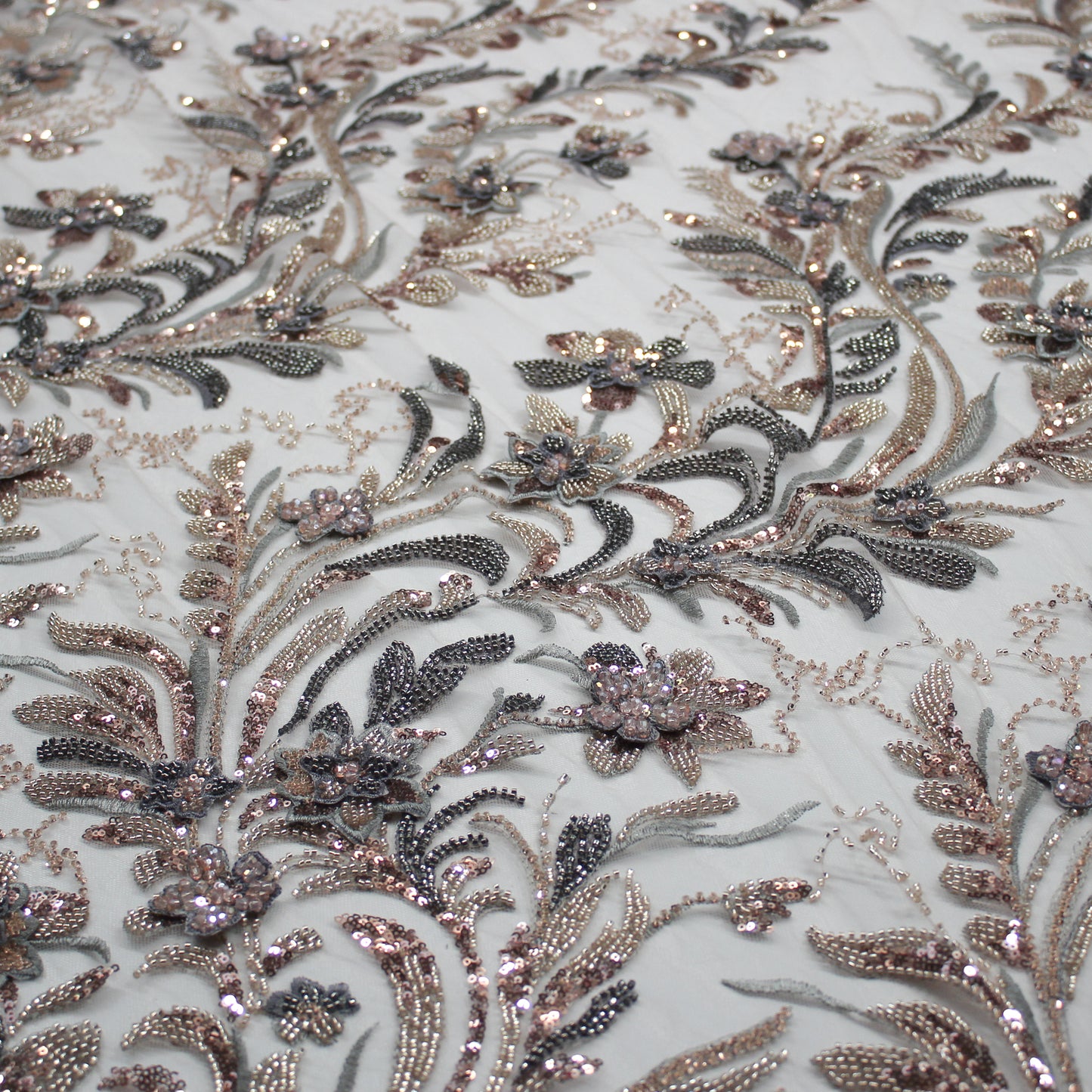 Degradé Multicolor 3D Floral Ramage Embroidered Tulle with Sequins, Beads, and Corals