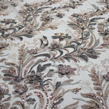 Degradé Multicolor 3D Floral Ramage Embroidered Tulle with Sequins, Beads, and Corals