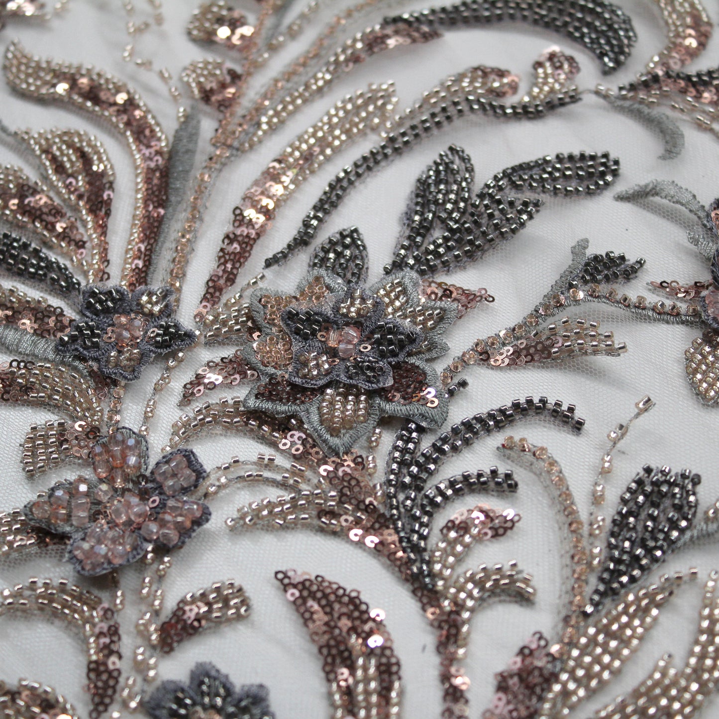 Degradé Multicolor 3D Floral Ramage Embroidered Tulle with Sequins, Beads, and Corals