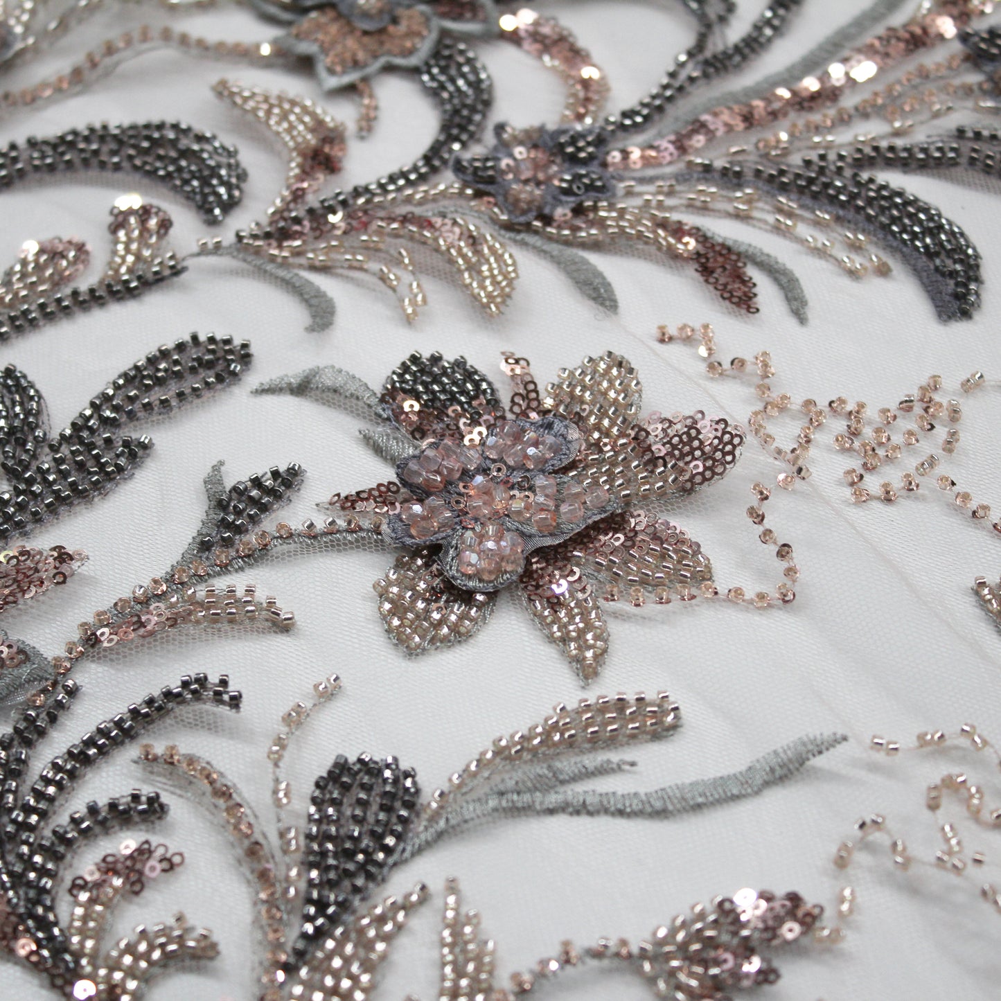 Degradé Multicolor 3D Floral Ramage Embroidered Tulle with Sequins, Beads, and Corals