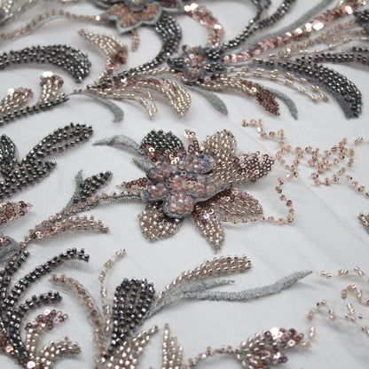 Degradé Multicolor 3D Floral Ramage Embroidered Tulle with Sequins, Beads, and Corals