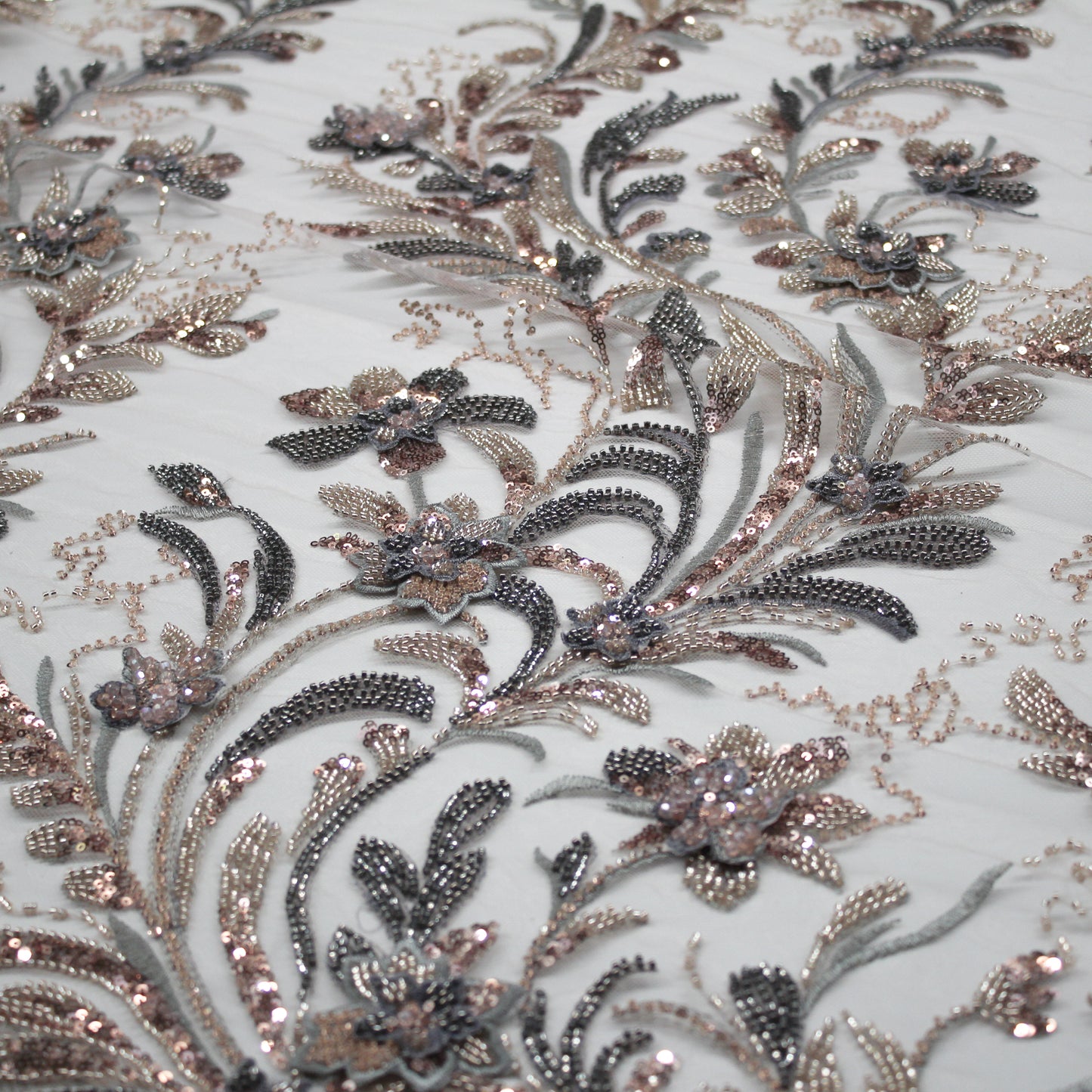 Degradé Multicolor 3D Floral Ramage Embroidered Tulle with Sequins, Beads, and Corals