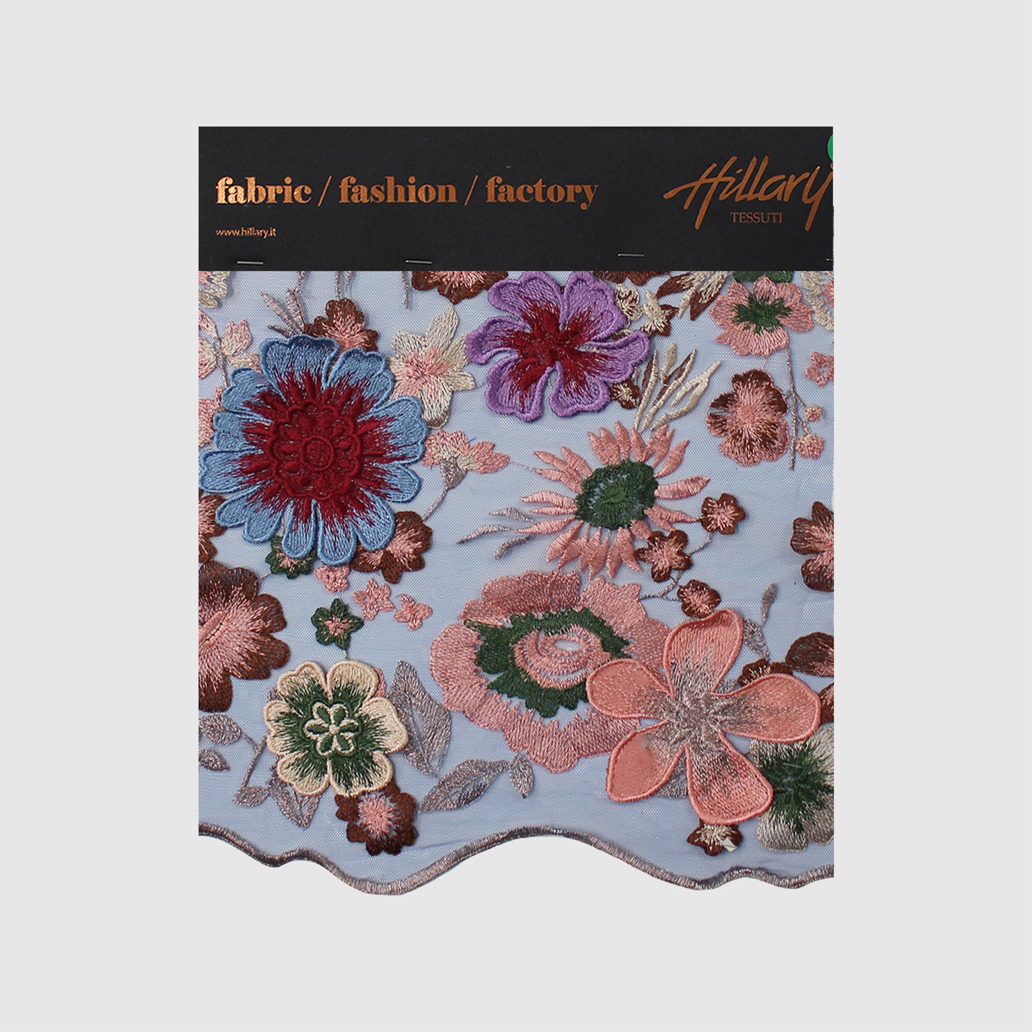 Blue Embroidered Tulle with 3D Multicolor Flowers Sample