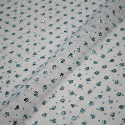 Flocked Tulle with Embroidered Polka Dots and Glitter Paillette Flowers