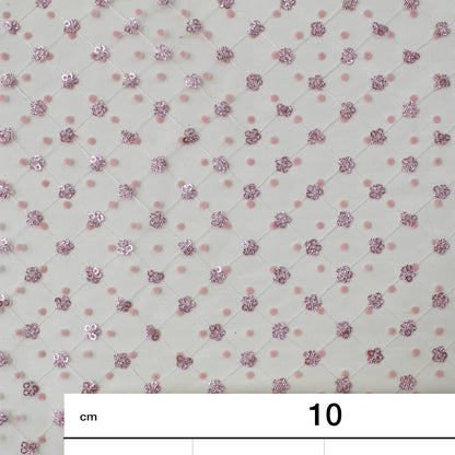 Flocked Tulle with Embroidered Polka Dots and Glitter Paillette Flowers