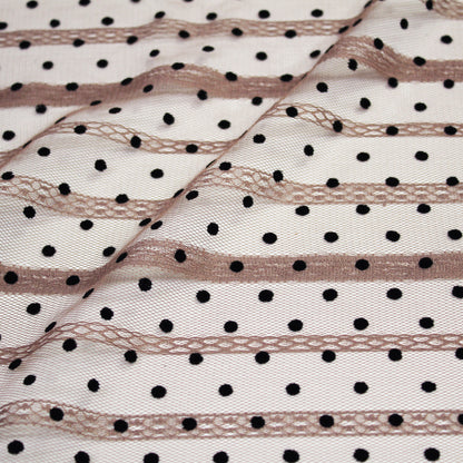 Flock Polka Dot Tulle with Ribbon Effect Embroidery
