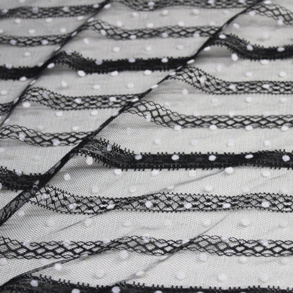 Flock Polka Dot Tulle with Ribbon Effect Embroidery