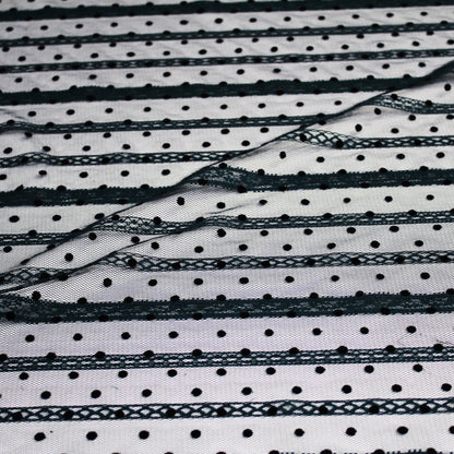 Flock Polka Dot Tulle with Ribbon Effect Embroidery