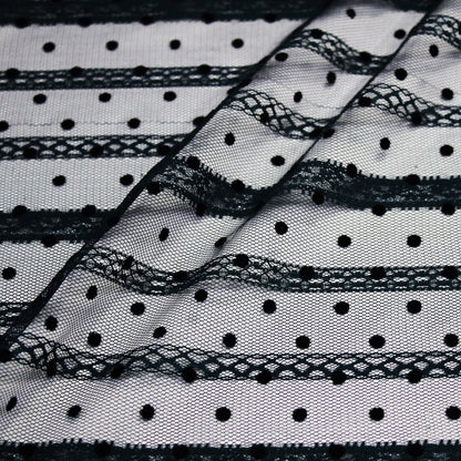Flock Polka Dot Tulle with Ribbon Effect Embroidery