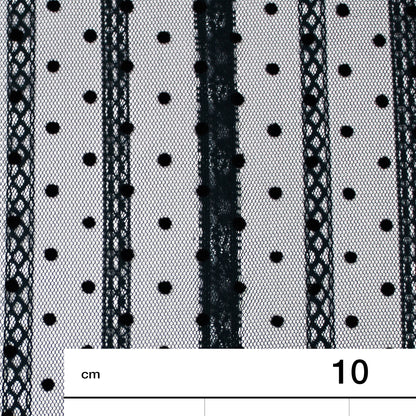 Flock Polka Dot Tulle with Ribbon Effect Embroidery