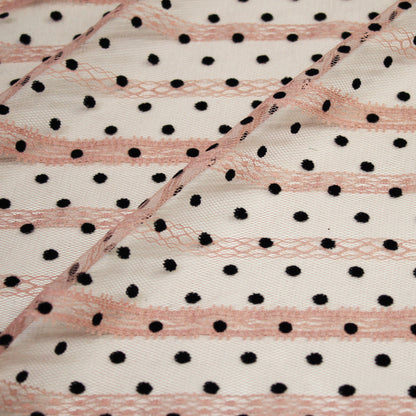 Flock Polka Dot Tulle with Ribbon Effect Embroidery