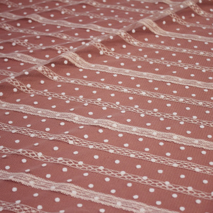 Flock Polka Dot Tulle with Ribbon Effect Embroidery