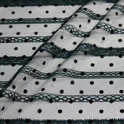 Flock Polka Dot Tulle with Ribbon Effect Embroidery