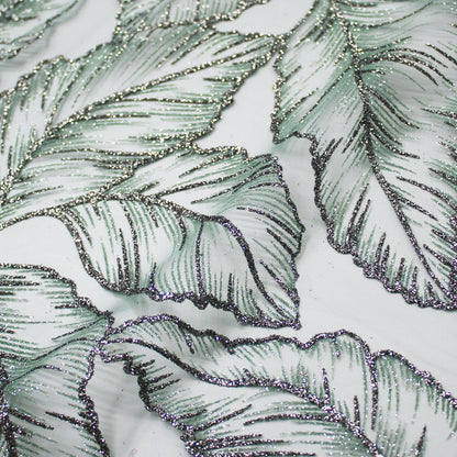 Tulle Glitter con Motivo a Foglie Rampicanti