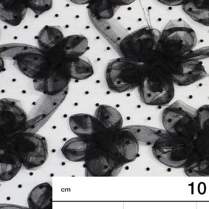 Tulle with Plumetis Dots and 3D Tulle Flowers