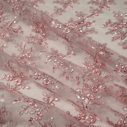 Embroidered Rebrodé Tulle with Flowers and Sequins