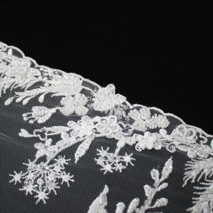 Haute Couture Tulle | Bridal 3D Embroidered Tulle with Seed Beads, Pearls, Sequins & Floral Sprays | TRW3527