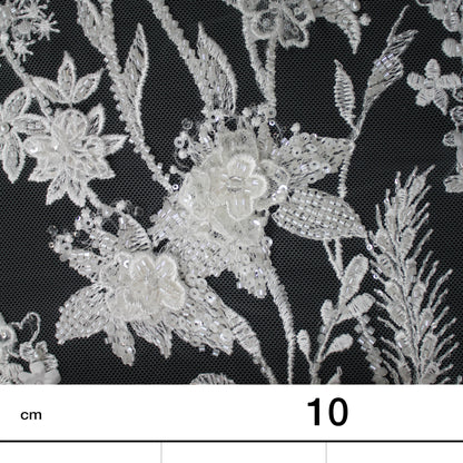 Haute Couture Tulle | Bridal 3D Embroidered Tulle with Seed Beads, Pearls, Sequins & Floral Sprays | TRW3527